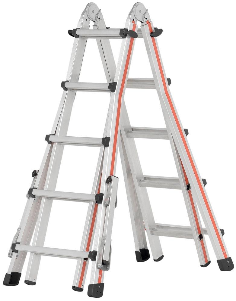 Teleskopleiter, 4x5 Sprossen, Länge als Anlegeleiter 5,14 m, als ausgefahrene Stehleiter 2,49 m, zusammengeklappt 1500 mm, 16,2 kg, mit Auslegern