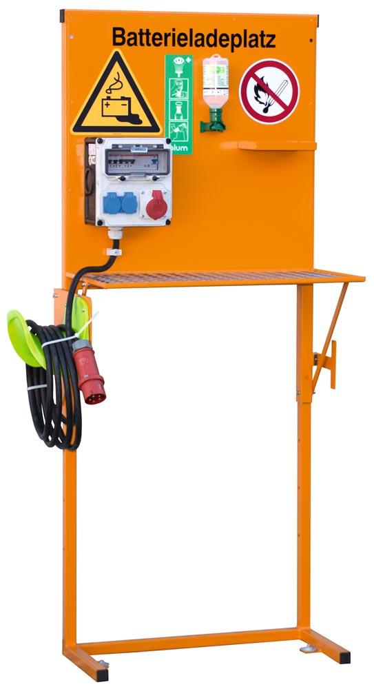 Batterieladeplatz, BxTxH 915x445x1945 mm, CEEform-Steckdose 16A, 400V, RAL 2000 orange