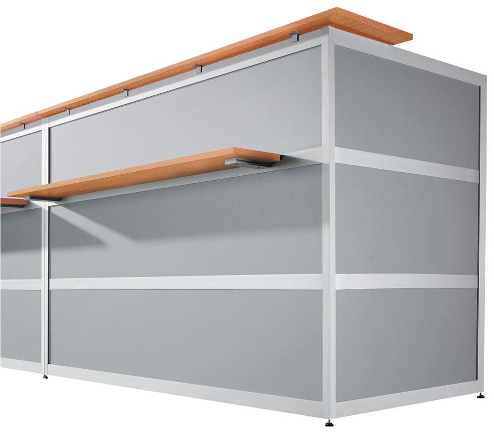 Anbautheke gerade, MDF-Dekor silber, Platte buche, BxTxH 1470x850x1100mm
