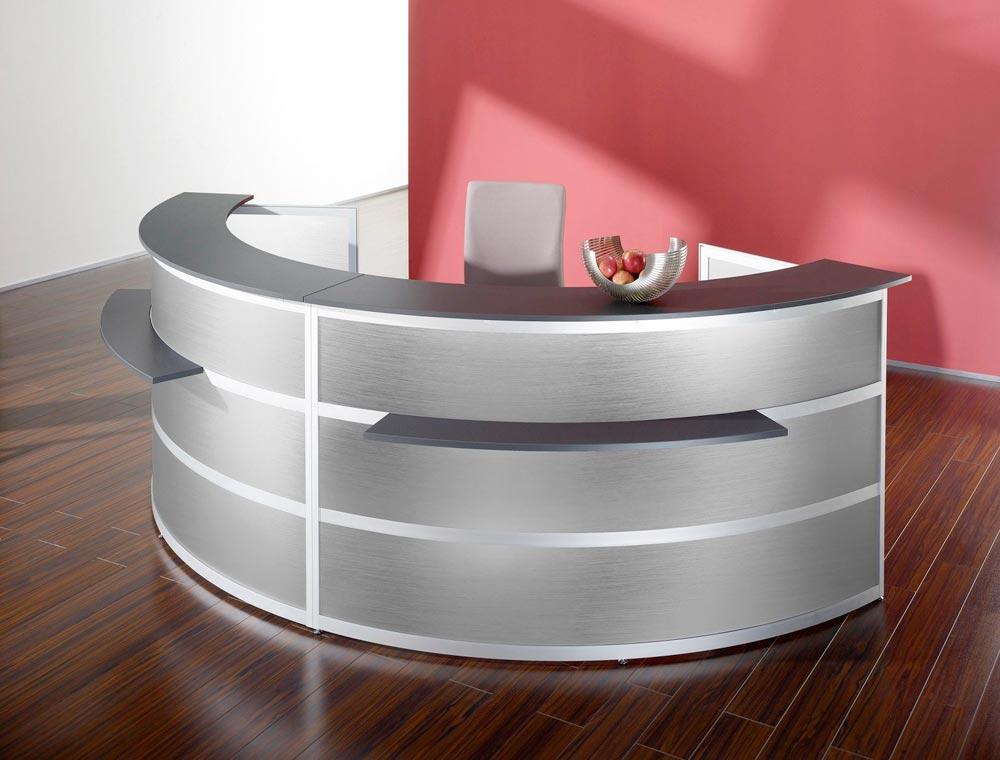 Ecktheke + Anbau, Edelstahlfinish, Platten anthrazit, BxTxH 4860x1380x1100mm