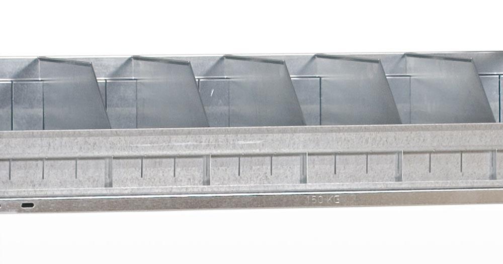 Kleinteile-Regalmodul 2, Anbaufeld, BxTxH 1000x500x2000 mm, 6 Böden verz. 150 kg, 3 Schüttgutmulden/ 15 Trennbleche