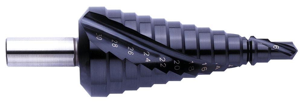 Stufenbohrer mit Spiralnut HSS-TiAlN, 4-12 mm Stufenbohrer mit Spiralnut HSS-TiAlN, 4-12 mm