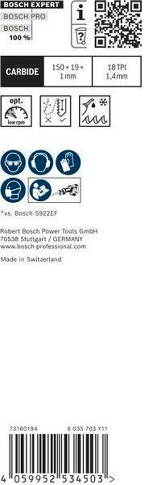 Säbelsägeblatt Expert Thin Tough Metal Länge 150 mm Breite 19 mm Zahnteilung TPI 18 1,4 mm S-Schaft 1 Stück / Karte