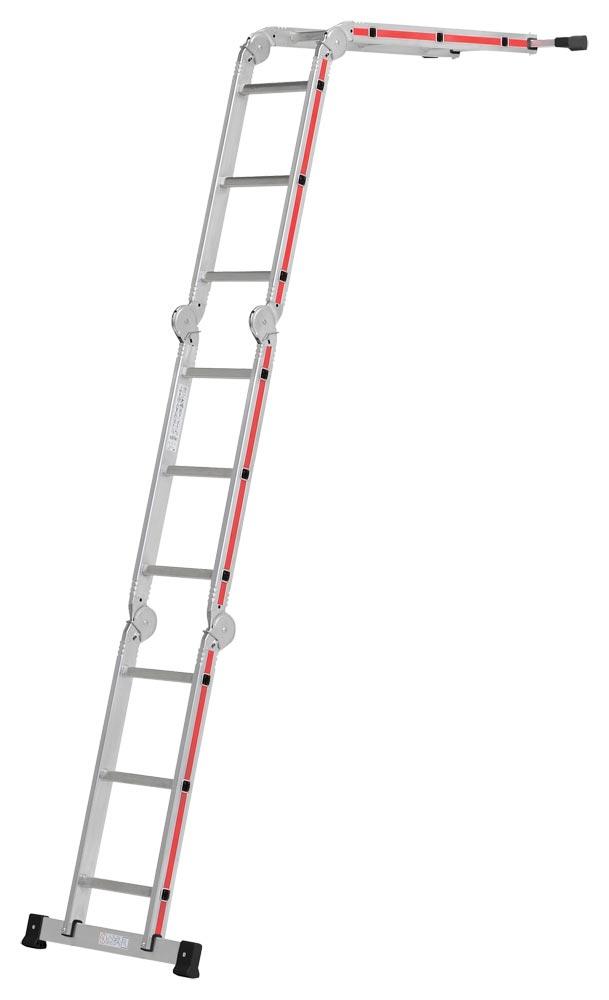 Mehrzweckleiter, 4-teilig, 4x4 Sprossen, Leiterlänge als Anlegeleiter 4,59 m, als Stehleiter 2250 mm Gewicht 14,6 kg Mehrzweckleiter, 4-teilig, 4x4 Sprossen, Leiterlänge als Anlegeleiter 4,59 m, als Stehleiter 2250 mm Gewicht 14,6 kg