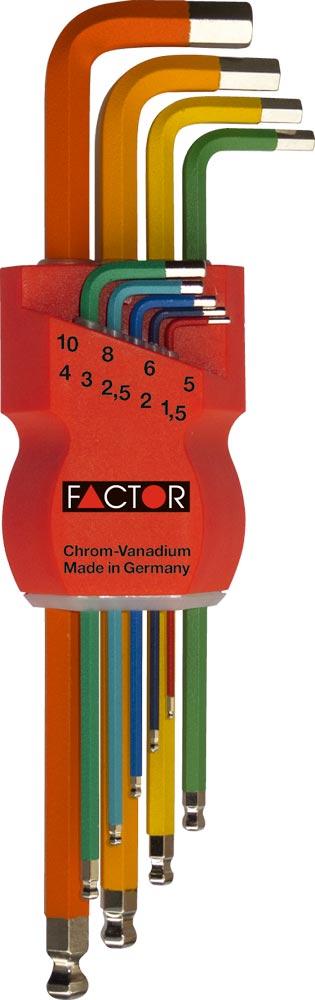 Sechskant-Stiftschlüssel-Satz mit Kugelkopf u. Farbcode 1,5-10 mm 9tlg. Sechskant-Stiftschlüssel-Satz mit Kugelkopf u. Farbcode 1,5-10 mm 9tlg.