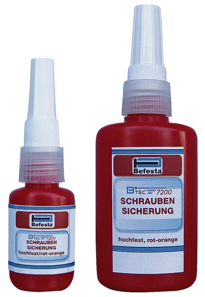 Schraubensicherung Btec 7200, 50 ml-Flasche, hochf. Edelstahl, rot/orange
