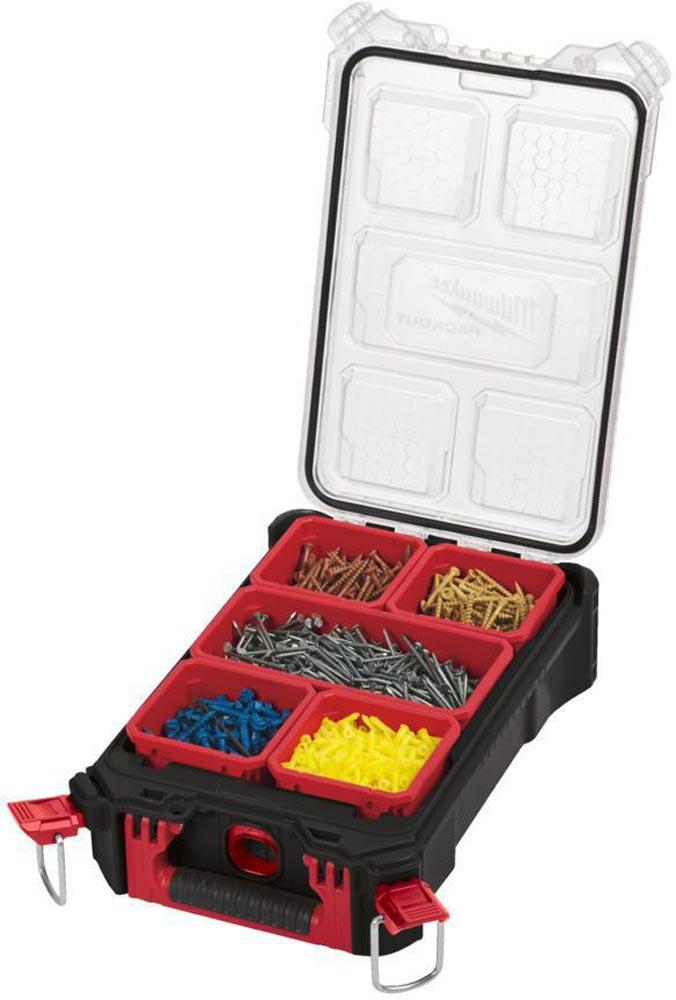 Organizer PACKOUT™ B249xT386xH117mm 5 Fächer stapelbar transparent rot-schwarz