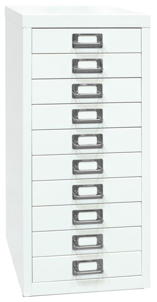 Büro-Schubladenschrank, BxTxH 279x380x590 mm, 10 Schubladen 51 mm, DIN A4, verkehrsweiß