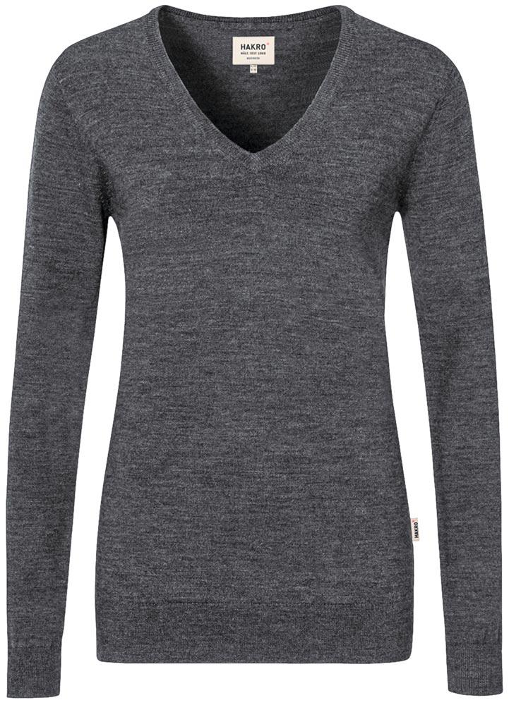 Damen-V-Kragen Pullover Merino Wool, Farbe anthrazit meliert, Gr. S