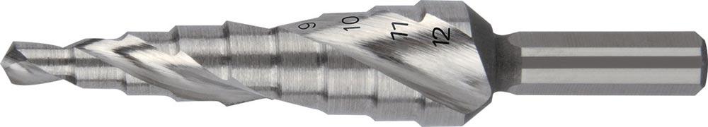 Stufenbohrer Bohrbereich 4 - 12 mm HSS-Co5 spiralgenutet Schneidenanzahl 2 Stufenanzahl 9 Stufenbohrer Bohrbereich 4 - 12 mm HSS-Co5 spiralgenutet Schneidenanzahl 2 Stufenanzahl 9