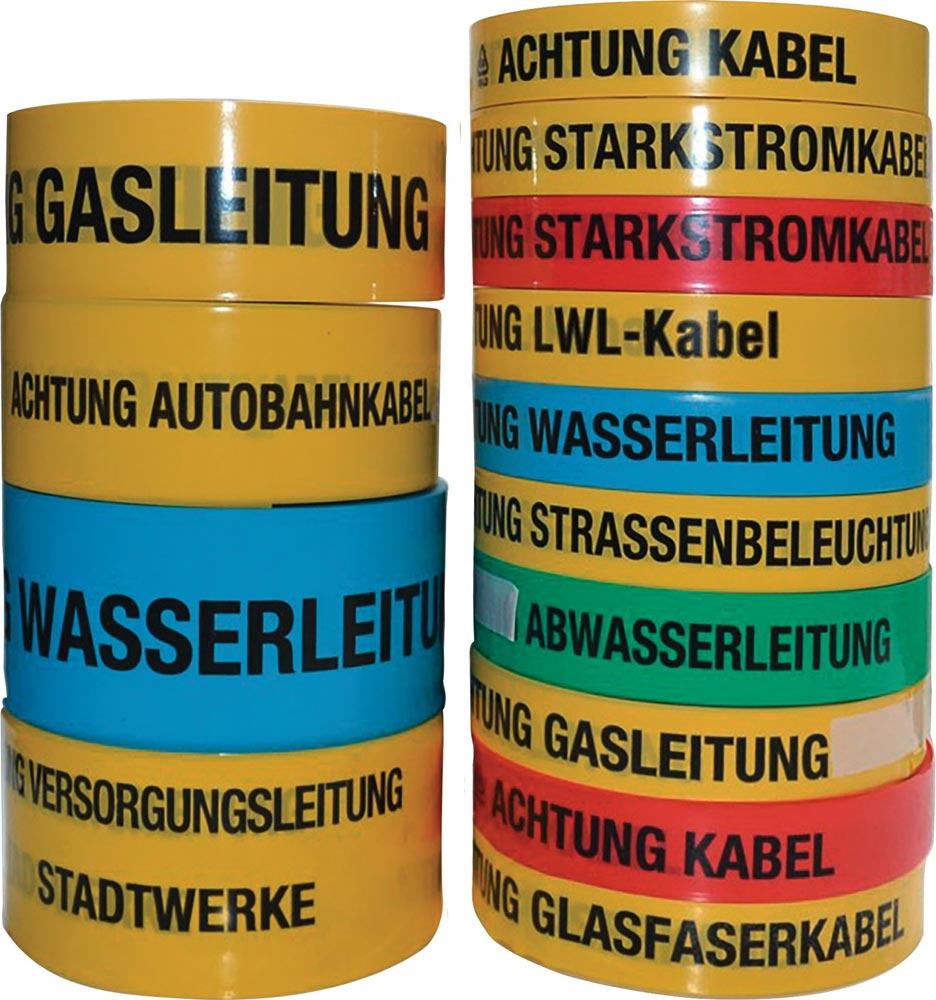 Trassenwarnband Aufdruck Achtung Wasserleitung Breite 40 mm Länge 250 m blau