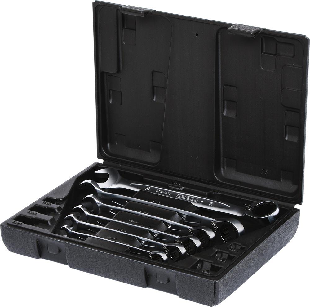 Ratschen-Ringmaulschlüssel-Satz GEARplus, umschaltbar, 6tlg., 8-19 mm, Kstst.-Kasten
