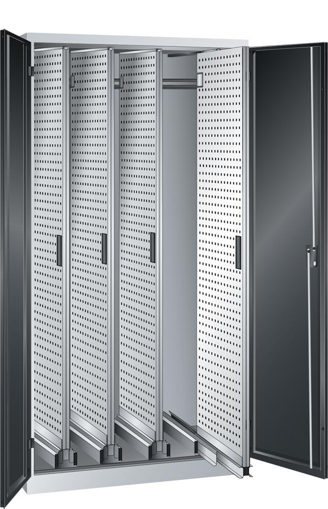 Auszugschrank, 4 Auszüge mit Flügeltüren, BxTxH 1000x600x1950 mm, Traglast je Auszug 200 kg,RAL 7035