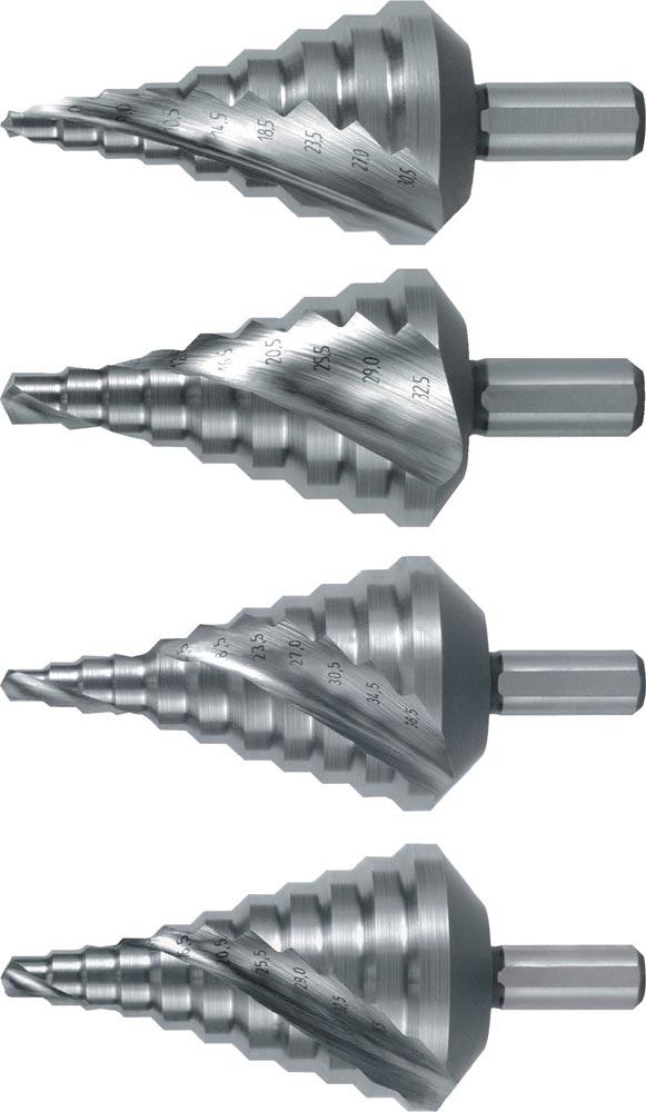 Stufenbohrer Bohrbereich 5,3 - 30,5 mm HSS spiralgenutet Schneidenanzahl 2 Stufenanzahl 9 Stufenbohrer Bohrbereich 5,3 - 30,5 mm HSS spiralgenutet Schneidenanzahl 2 Stufenanzahl 9