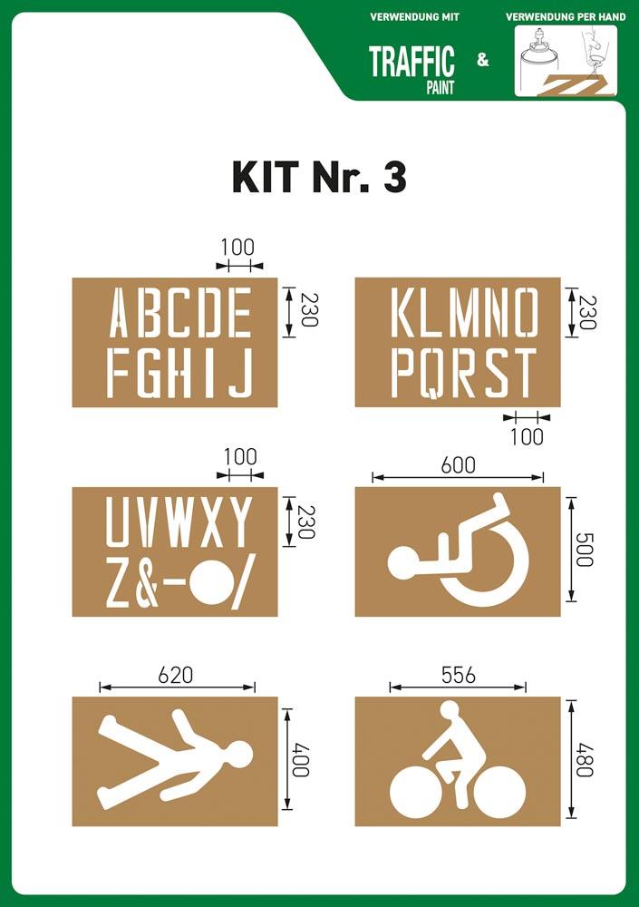 Schablonen-Set aus 6 verschiedenen Schablonen, Buchstaben und Piktogramme