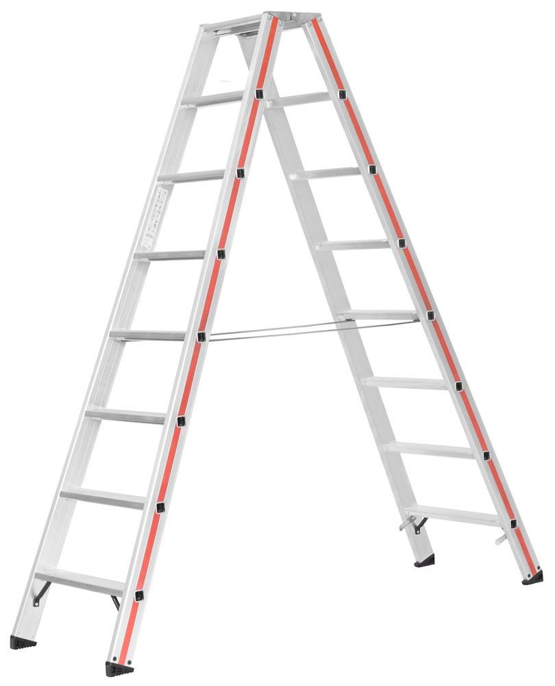 Stufen-Stehleiter, beidseitig begehbar, inkl. Spreizsicherung, Höhe 1400 mm, 2x6 Stufen, Gewicht 8,7 kg