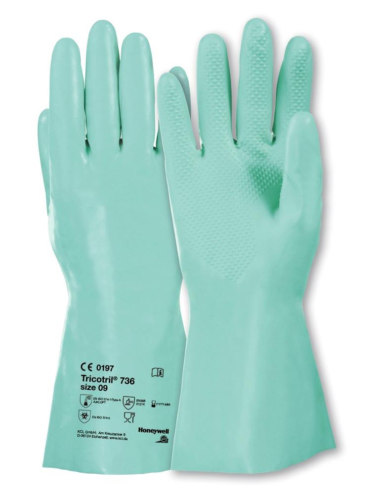 Chemikalienhandschuhe Tricotril 736 Größe 10 grün EN 388, EN 374 PSA-Kategorie III