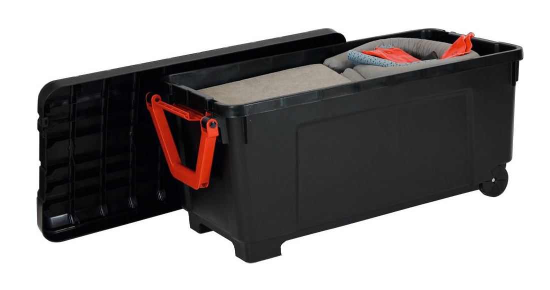 Notfall-Set, BxTxH 840x600x660 mm, Aufn. 150 l, 100 Tücher, 4 Schlängel, 2 Kissen, 20 Wischtücher, Handschuhe, Entsorgungssäcke, alle Flüss., grau