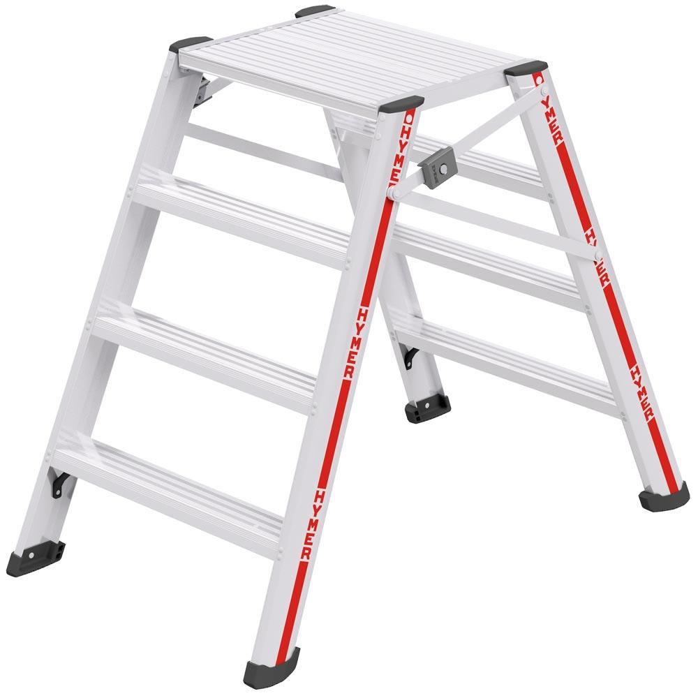 Service- und Montagetritt aus Aluminium, 2x4 Stufen, Standhöhe 920 mm, 80 mm tiefe Stufen, beidseitig Service- und Montagetritt aus Aluminium, 2x4 Stufen, Standhöhe 920 mm, 80 mm tiefe Stufen, beidseitig