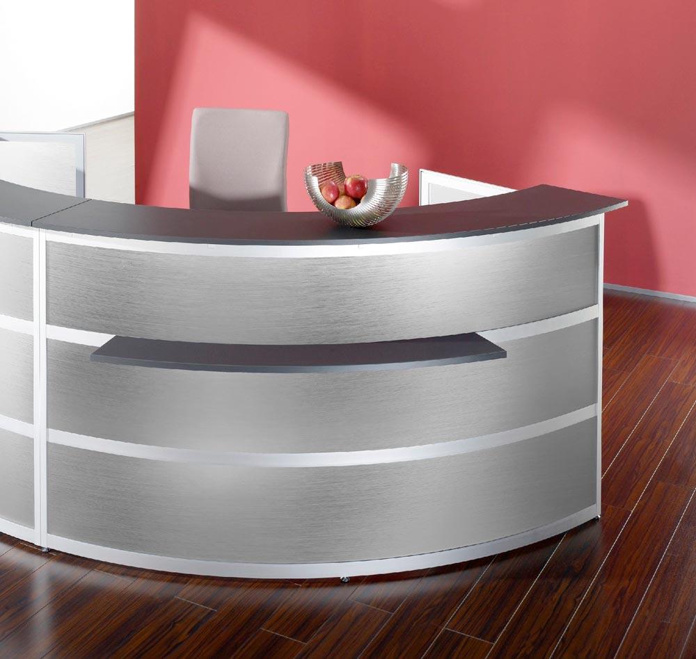 Anbautheke rund, Edelstahlfinish, Platte anthrazit, BxTxH 2170x850x1100mm