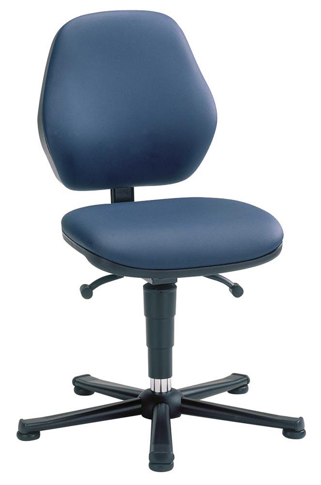 Arbeitsdrehstuhl für Werkstatt, Labor, Oberfläche Kunstleder blau, Gleiter Sitz Höhe 470-610 mm