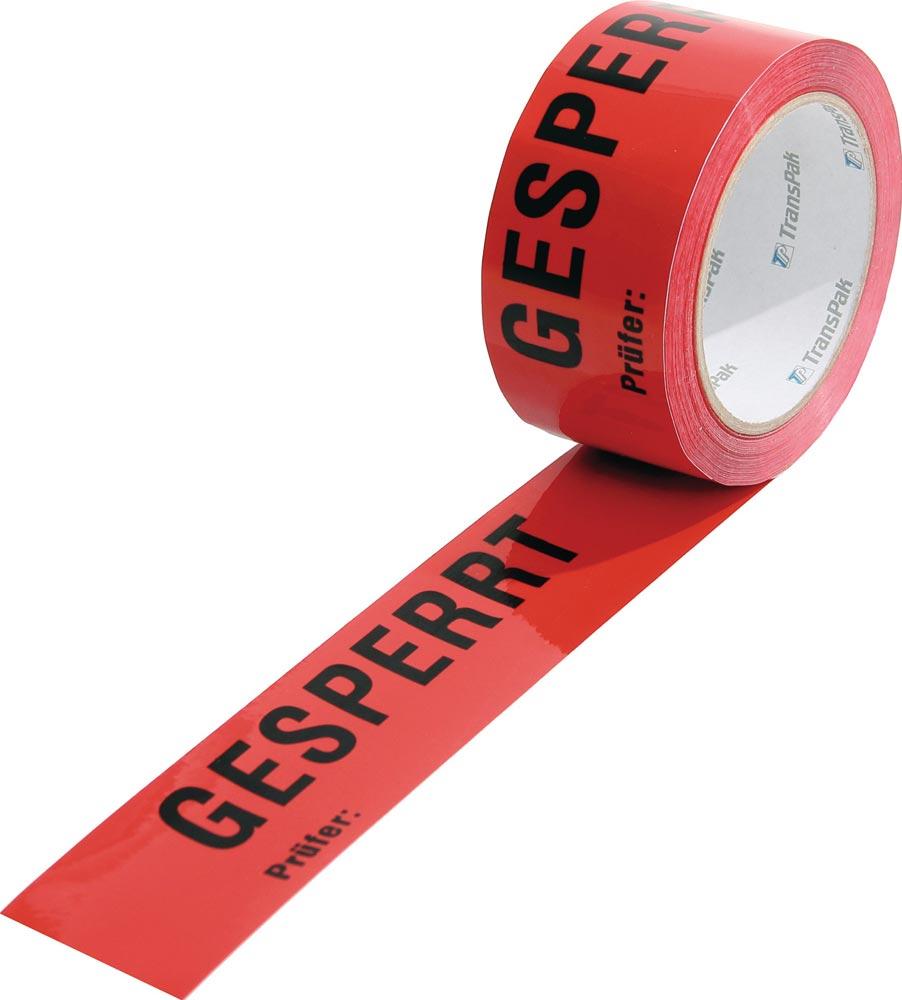 Warnklebeband PP Gesperrt Länge 66 m, Breite 50 mm rot Rolle