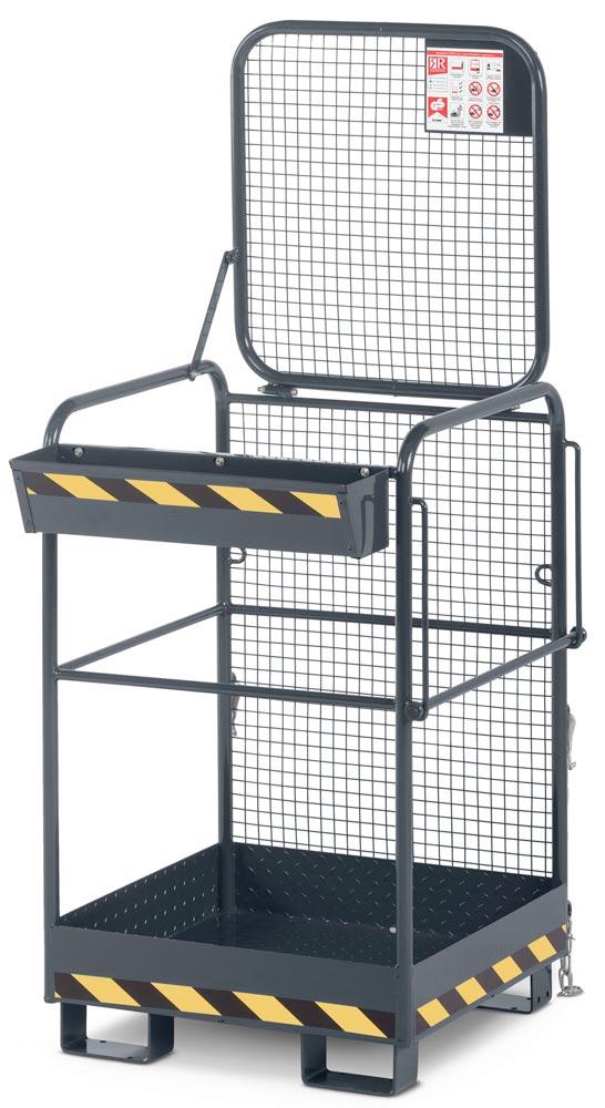 Arbeitskorb mit Aufnahme von der breiten Seite, Zulässig für 2 Personen, BxTxH 800x800x1900 mm, Traglast 240 kg, RAL 7016 anthrazitgrau