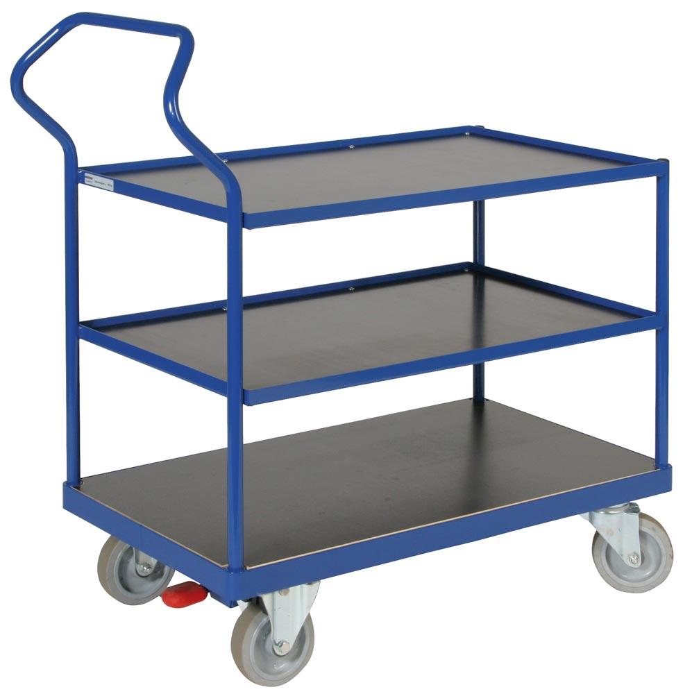 Ergonomischer Tischwagen, 3 Ladeflächen LxB 1000x600 mm, Außenmaße LxBxH 1226x600x1256 mm, Traglast 500 kg