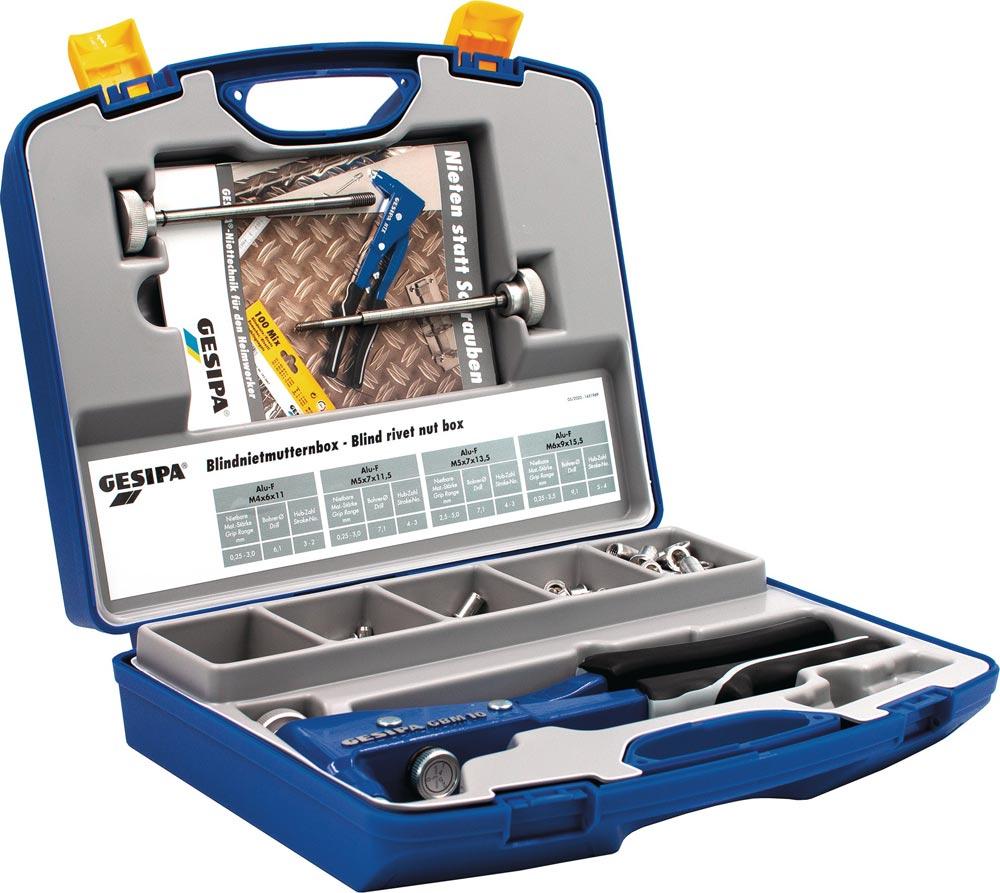 Blindnietmutternsortimentbox 156 teilig Zange GBM10 u.Blindnietmutter M4 - M6 im Kunststoffkoffer Blindnietmutternsortimentbox 156 teilig Zange GBM10 u.Blindnietmutter M4 - M6 im Kunststoffkoffer