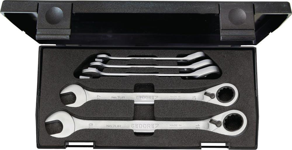 Maulringratschenschlüsselsatz 7 UR-005 5-teilig Schlüsselweiten 8-19 mm umschaltbar Maulringratschenschlüsselsatz 7 UR-005 5-teilig Schlüsselweiten 8-19 mm umschaltbar