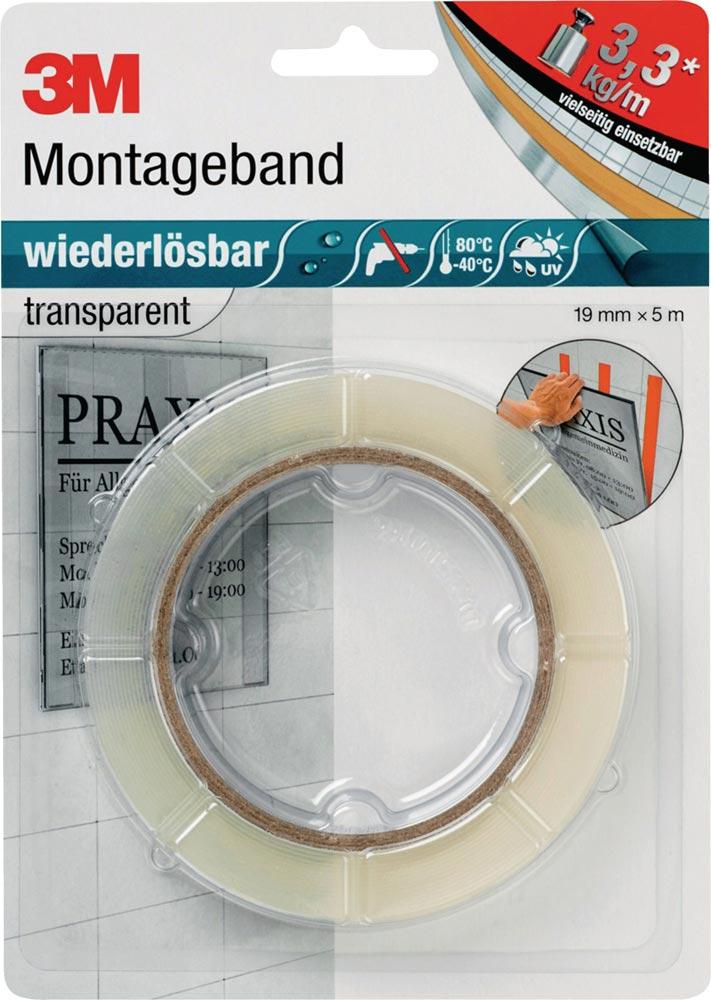 Montageband transparent Länge 5 m Breite 19 mm Rolle