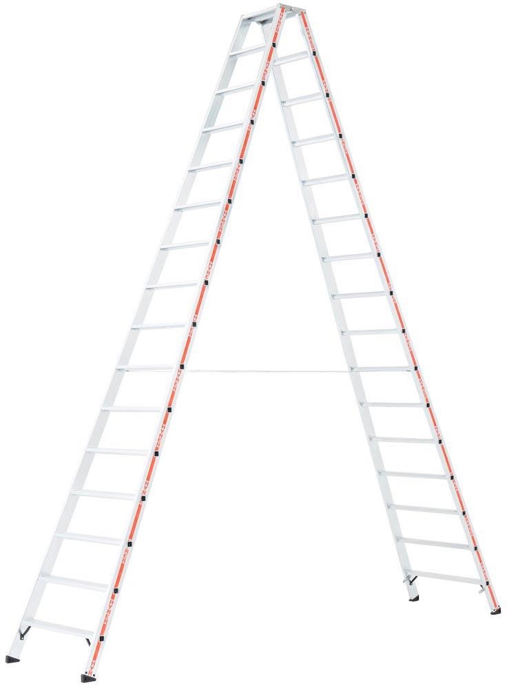 Stufen-Stehleiter, beidseitig begehbar, inkl. Spreizsicherung, Höhe 3690 mm, 2x16 Stufen, Gewicht 25,1 kg