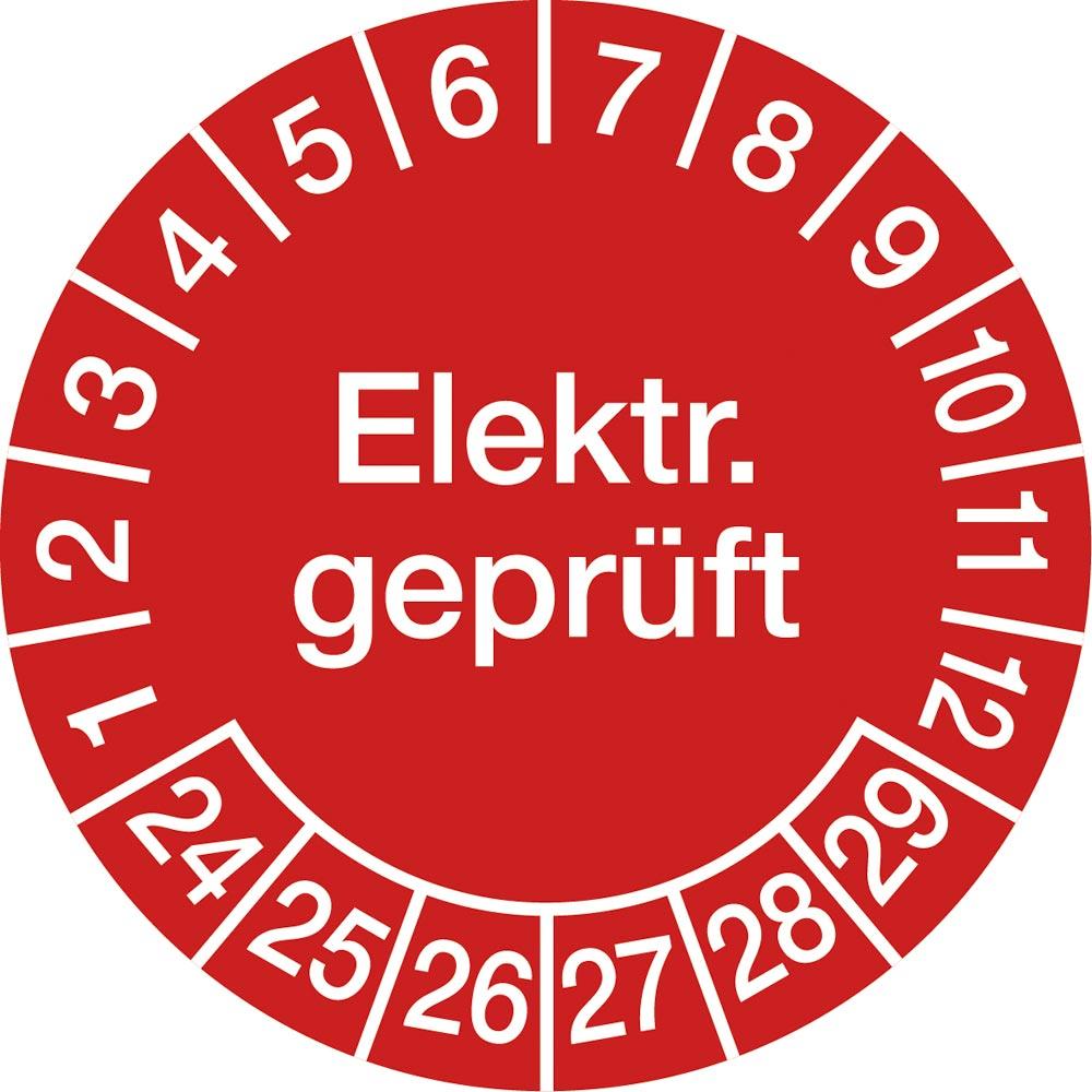Hinweisschild, Elektr. geprüft 2024, PVC-Folie, rot, Durchm. 30 mm, VE 10 Stück, Mindestabnahme 10 VE