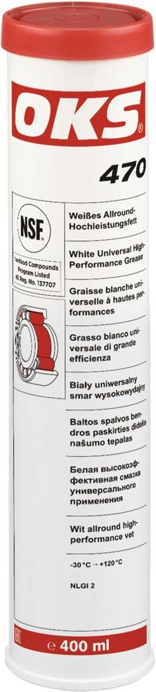 Weißes Allround-Hochleistungsfett OKS 470 weiß NSF H2 400 ml Kartusche