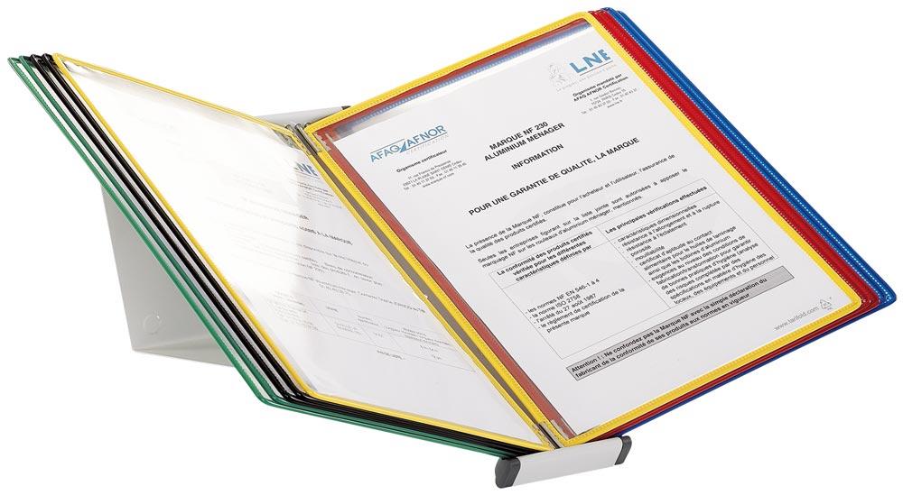 Sichttafel-Tischständer, 30 DIN A4 PVC-Tafeln, sortiert: blau, rot, gelb, grün, schwarz, Gewicht 3,3 kg