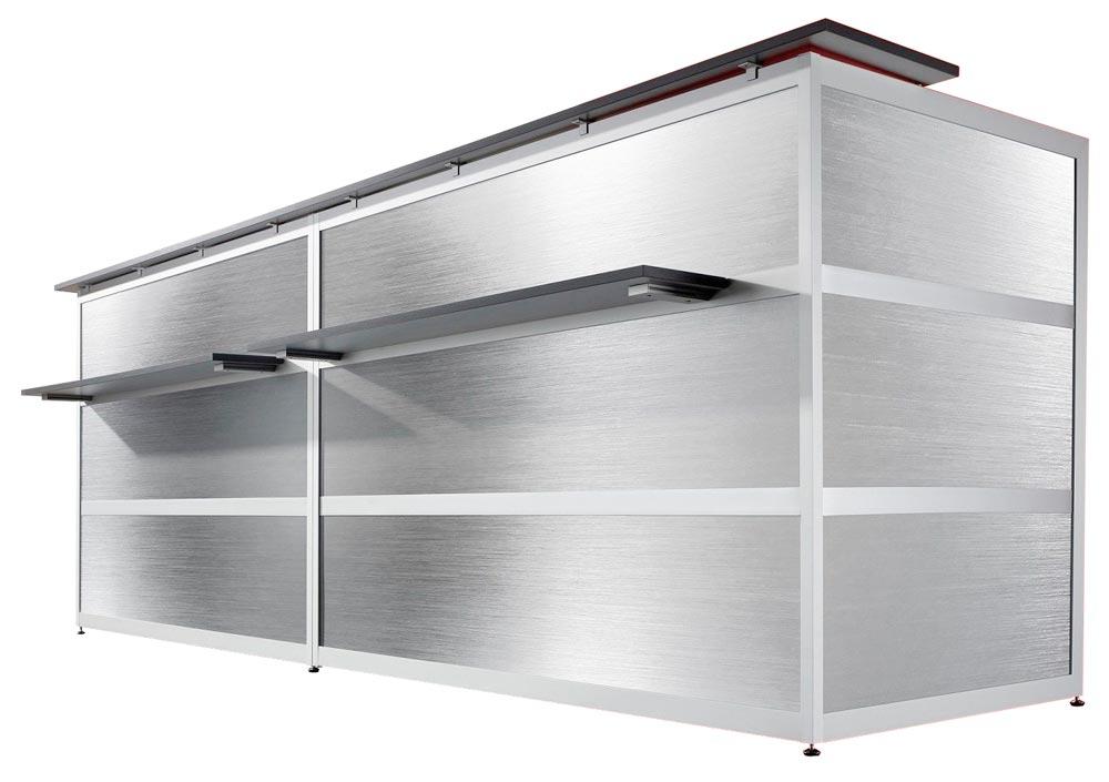 Grund- + Anbautheke rund, Edelstahlfinish, Platten anthrazit, BxTxH 4370x850x1100mm