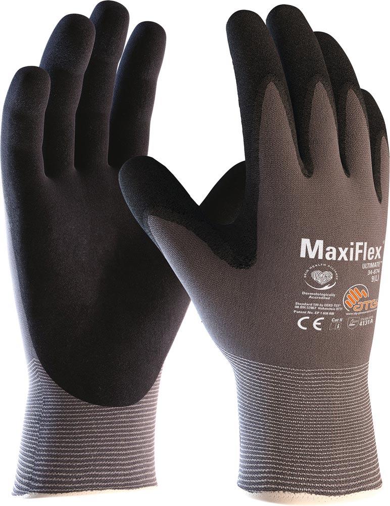 Handschuhe MaxiFlex® Ultimate™ 34-874 Größe 10 grau/schwarz Nylon m.Nitrilmikroschaum EN 388 PSA-Kategorie II