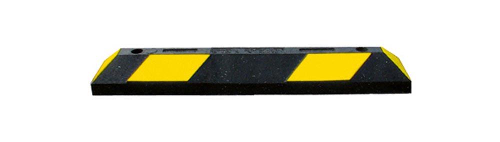 Parkplatzbegrenzer Farbe schwarz-gelb, Recy.-Gummi mit Reflektorstreifen inkl.Dübelmaterial, LxBxH 1200x150x100 mm