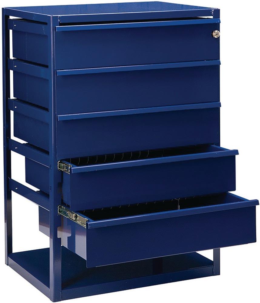 Thekenschrank LOGS 190 H795xB540xT390mm 5 Schubladen Fachböden blau RAL 5022