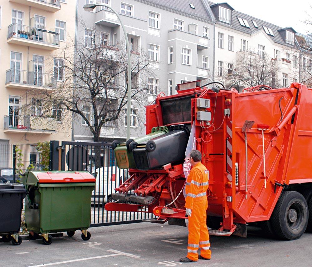 Müllgroßbehälter 240 l HDPE gelb fahrbar, nach EN 840