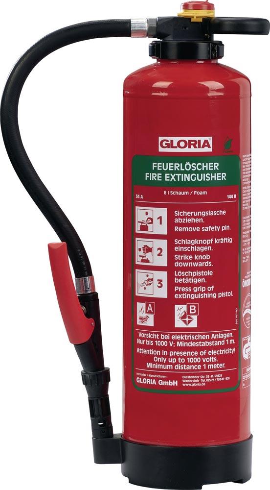 Schaumfeuerlöscher 6 l Aufladegerät Brandklasse A 34 A 144 B mit Wandhalter Schaumfeuerlöscher 6 l Aufladegerät Brandklasse A 34 A 144 B mit Wandhalter
