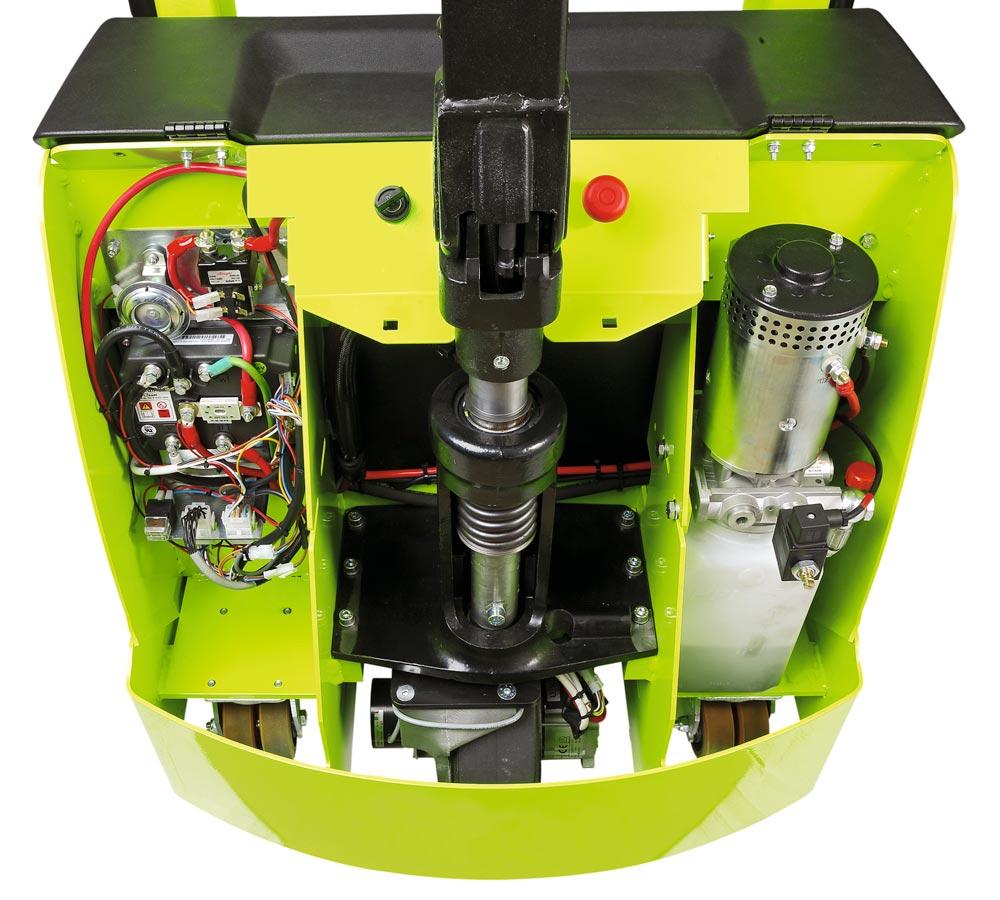 Elektrohydraulischer Stapler, mit Fahrantrieb, Traglast 1200 kg, Hubhöhe 1600 mm, OHNE Batterien und Ladegerät