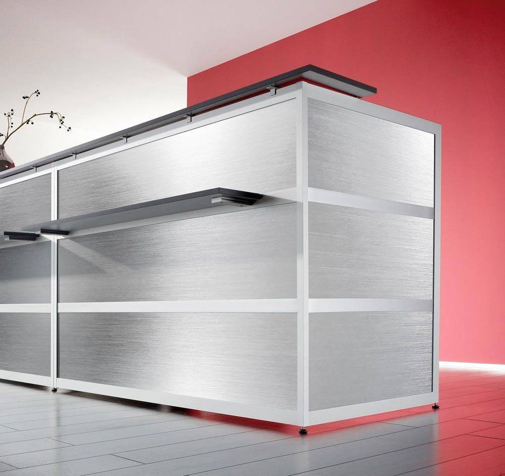 Anbautheke gerade, Edelstahlfinish, Platte anthrazit, BxTxH 1470x850x1100mm