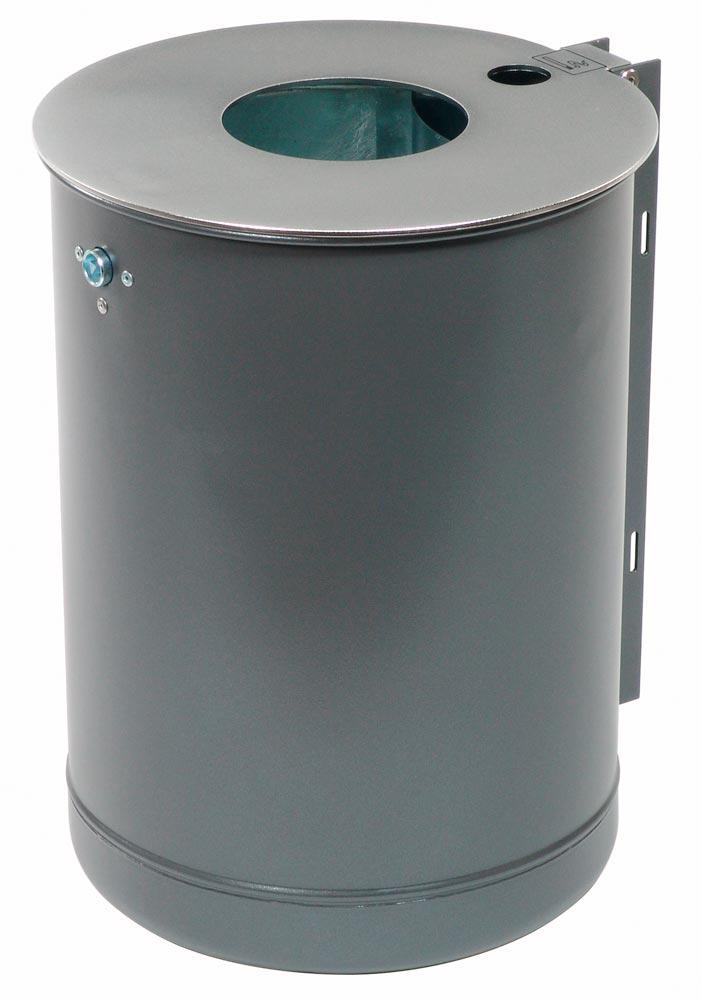 Abfallbehälter mit Ascher 50 l, m. Edelst.-Deckelscheibe DxH 380x515 mm, angeschw. U-Profilschiene zum Montage, Einsatzbehälter, DB703
