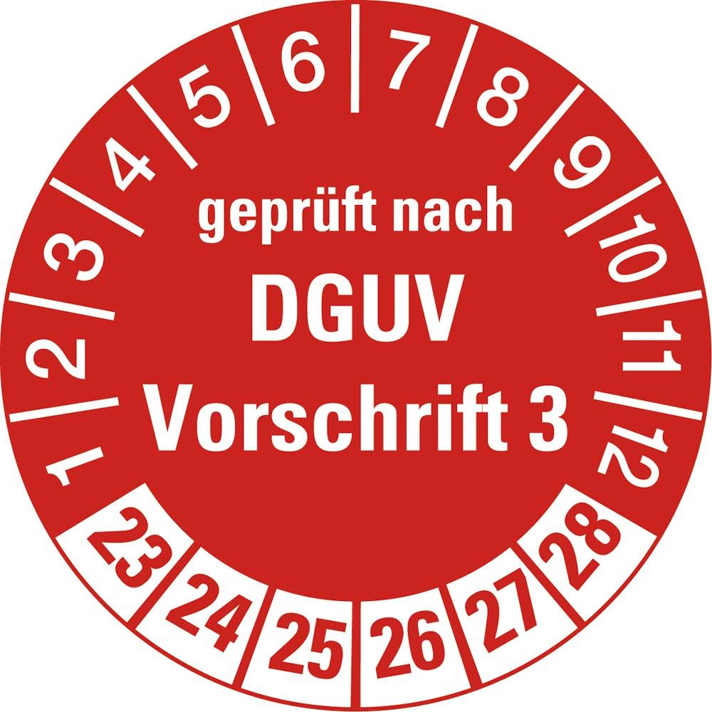 Hinweisschild, Plakette, rot, geprüft nach DGUV Vorschrift, Jahr 2023, PVC-Folie, Durchm. 30 mm, VE 10 Stück, Mindestabnahme 10 VE