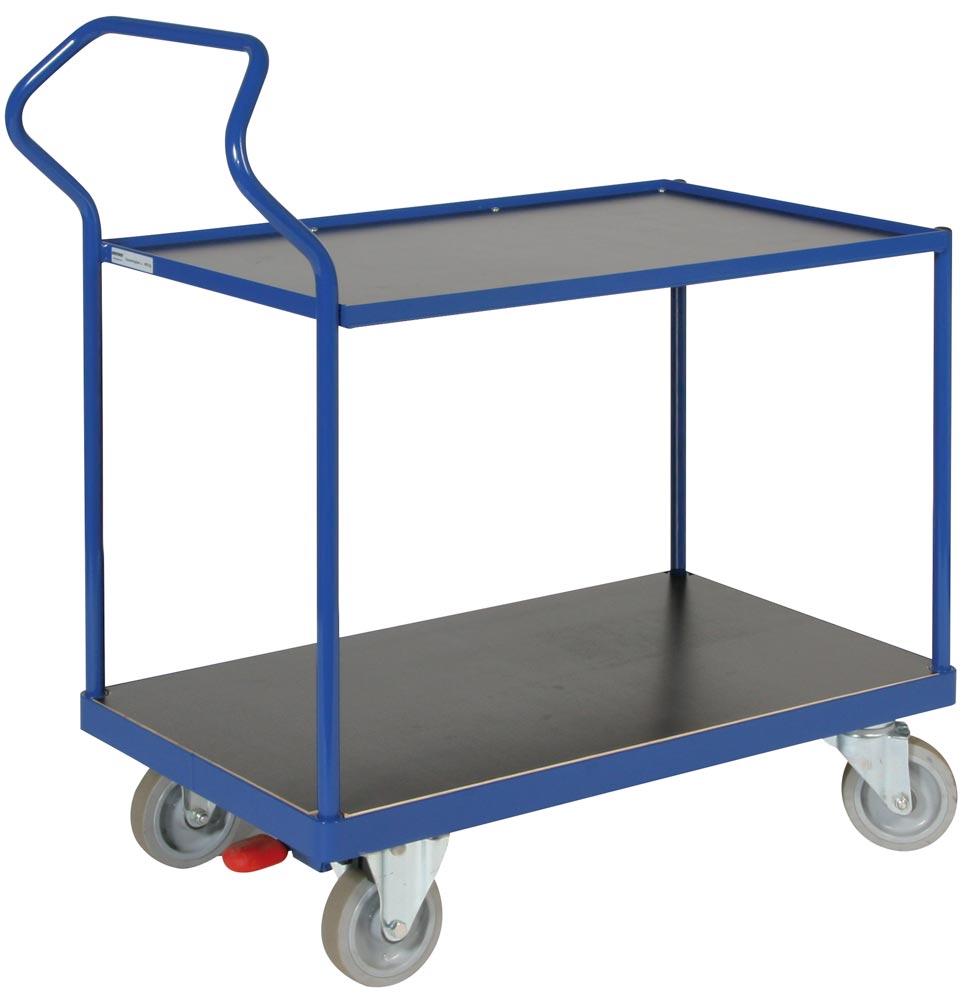 Ergonomischer Tischwagen, 2 Ladeflächen LxB 1000x700 mm, Außenmaße LxBxH 1226x700x1256 mm, Traglast 500 kg