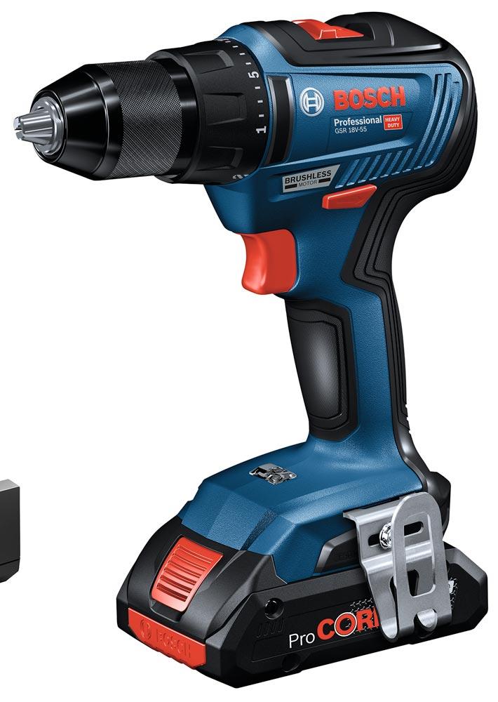 BOSCH Akku-Bohrschrauber GSR 18V-55, 2x ProCORE 18V 4.0Ah, GAL 18V-40, in L-Boxx