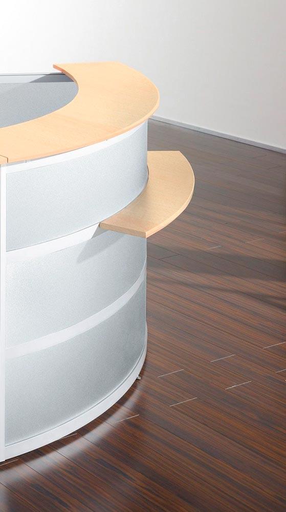 Anbautheke rund, MDF-Dekorsilber, Platte buche, BxTxH 2170x850x1100mm