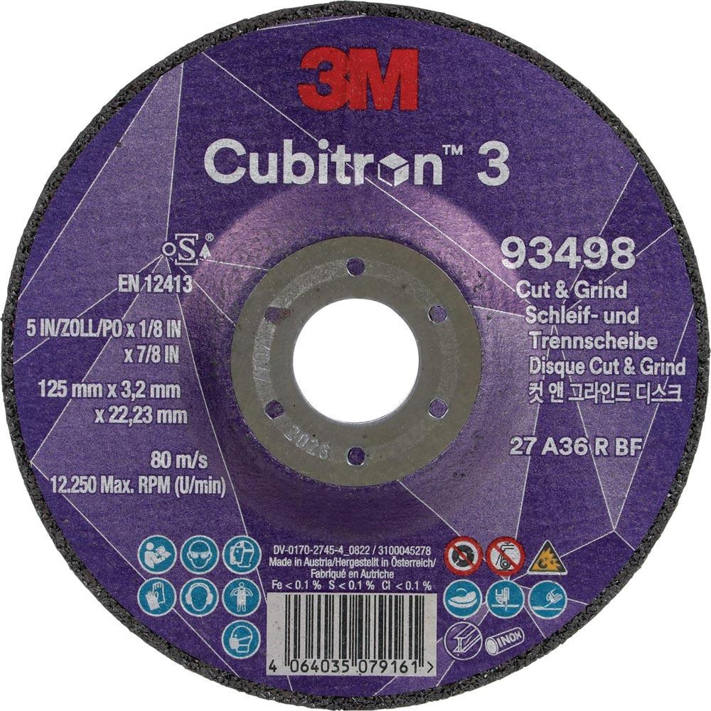 Schruppscheibe Cubitron™ 3 Cut and Grind D125xS3,2mm Körnung 36+ gekröpft 3M™ Cubitron™ 6 Bohrung 22,23 mm Schruppscheibe Cubitron™ 3 Cut and Grind D125xS3,2mm Körnung 36+ gekröpft 3M™ Cubitron™ 6 Bohrung 22,23 mm