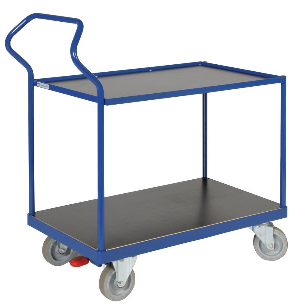 Ergonomischer Tischwagen, 2 Ladeflächen LxB 850x500 mm, Außenmaße LxBxH 1076x500x1256 mm, Traglast 500 kg